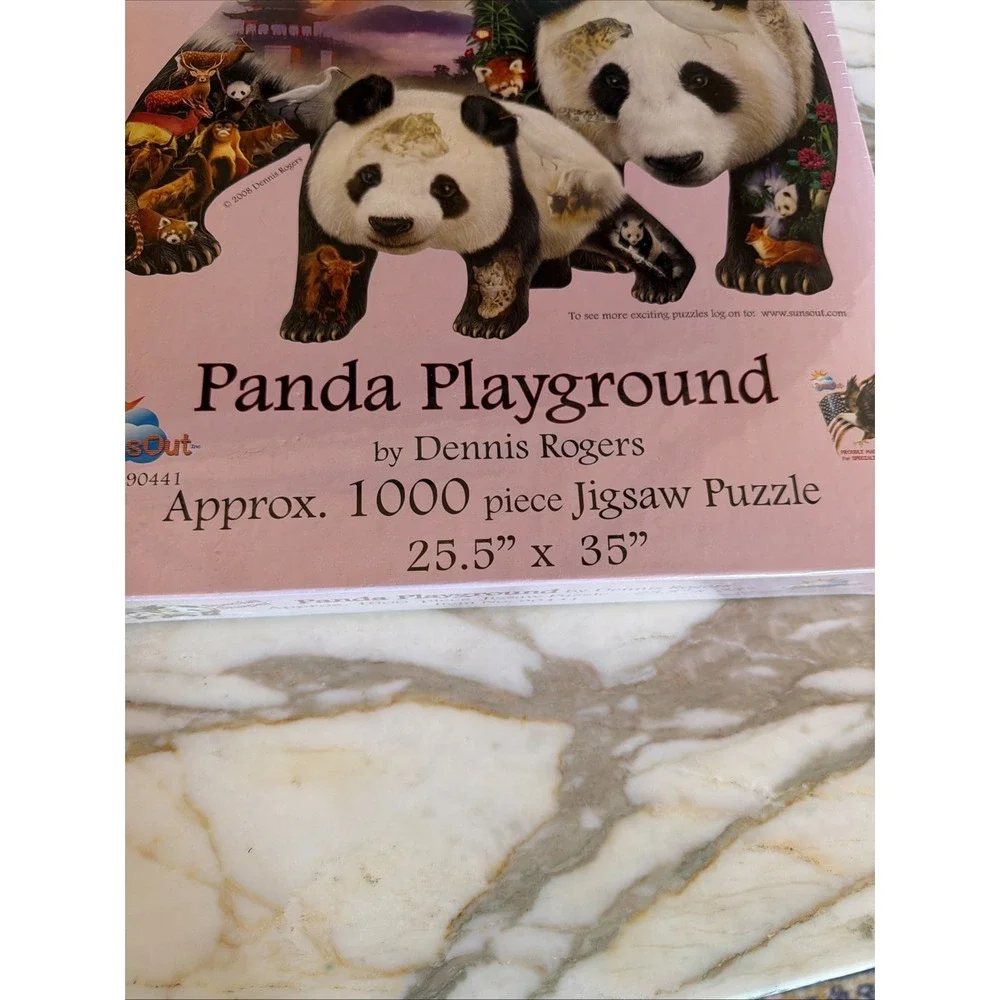 2008 Sunsout Panda Playground 1000 Pc Shaped Puzzle Dennis Rodgers‎ 25 5 X 35